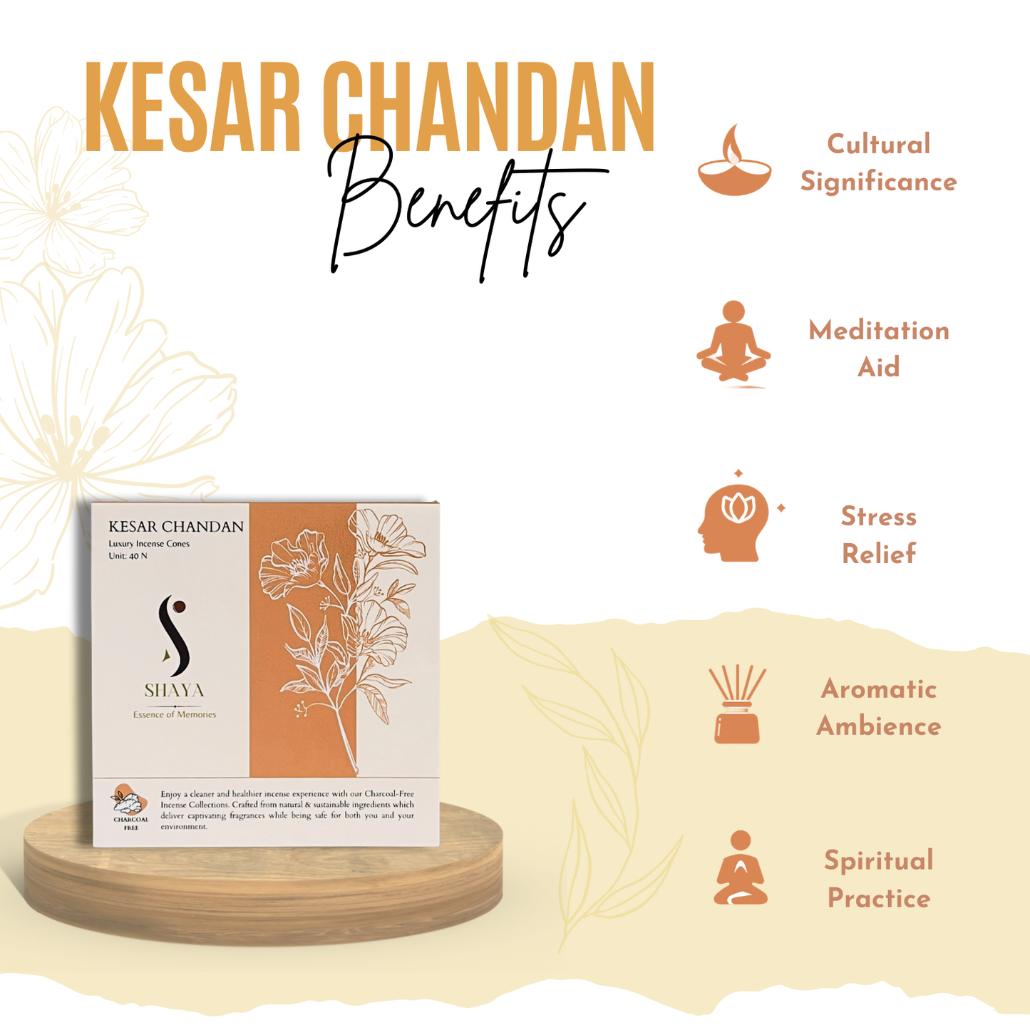 Kesar Chandan (Saffron & Sandalwood) - Luxury Incense Light Cones