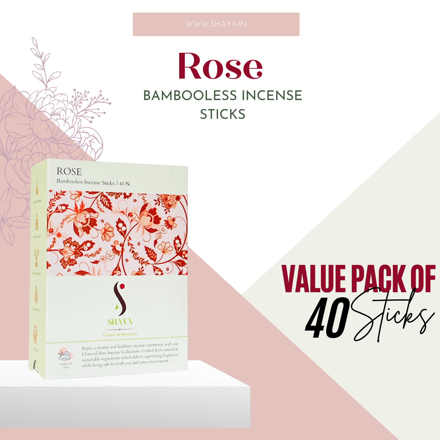 Rose (Gulab) - Luxury Dhoop Sticks - Bambooless