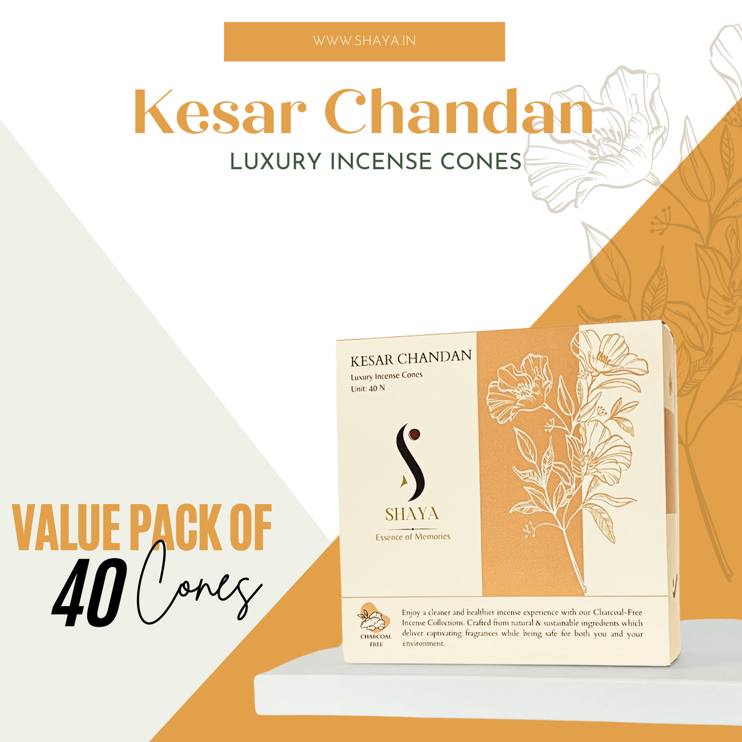 Kesar Chandan (Saffron & Sandalwood) - Luxury Incense Light Cones